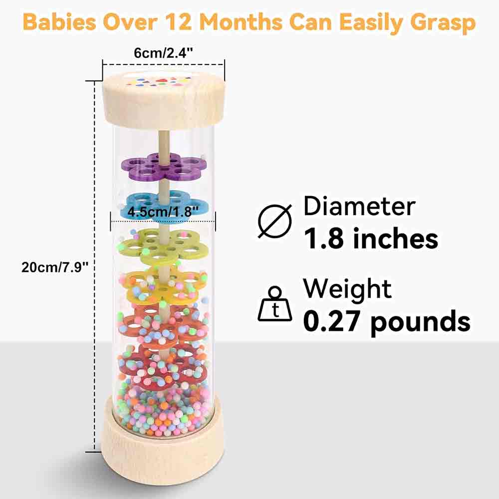 Wooden Rain Stick Rattle Toy – Montessori Musical Sensory Toy for Ages 6-12 Months