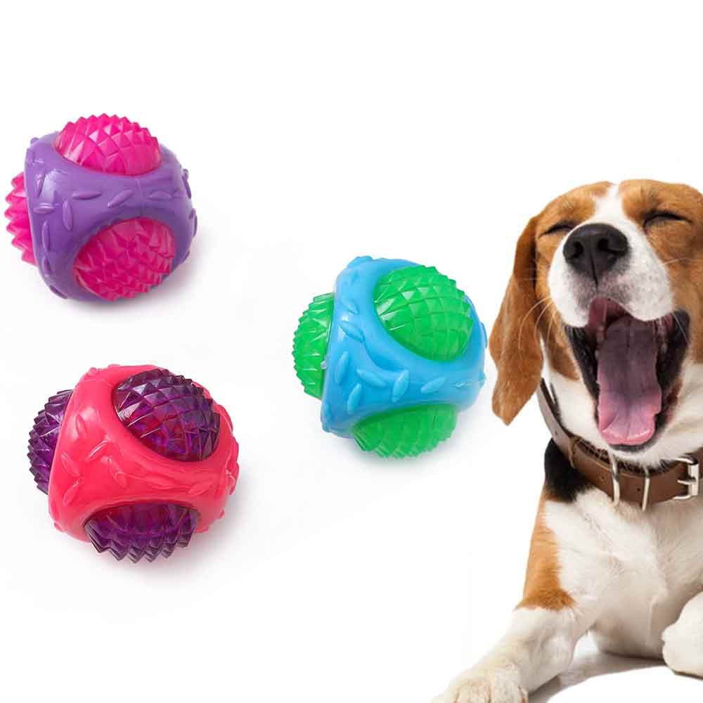 3-Piece Catch & Flash Squeaky Dog Ball – Flashing Toy Lights Up in Dark, Tough Balls