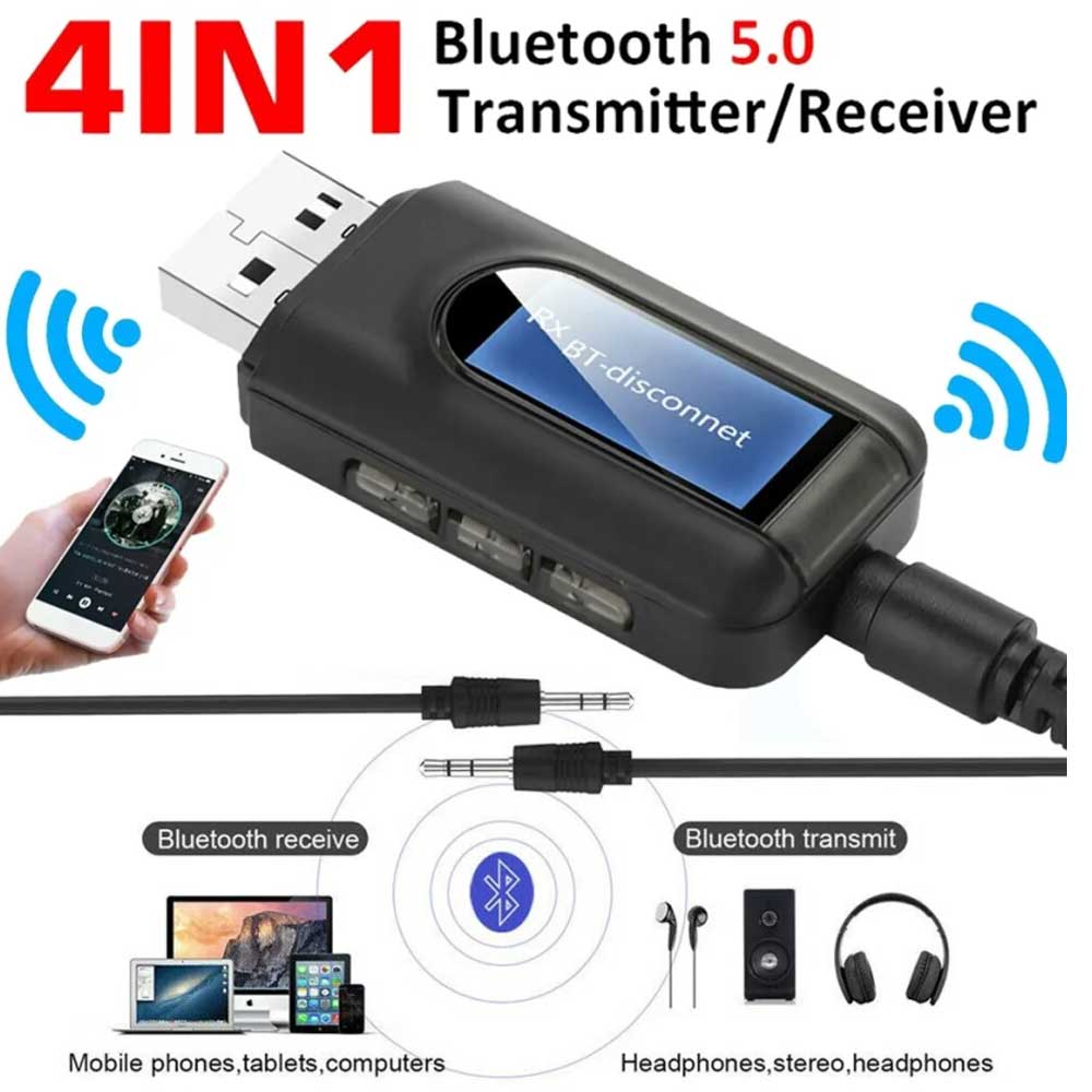 USB Bluetooth 5.0 Transmitter Receiver 4 IN 1 Wireless Audio 3.5mm Aux Adapter