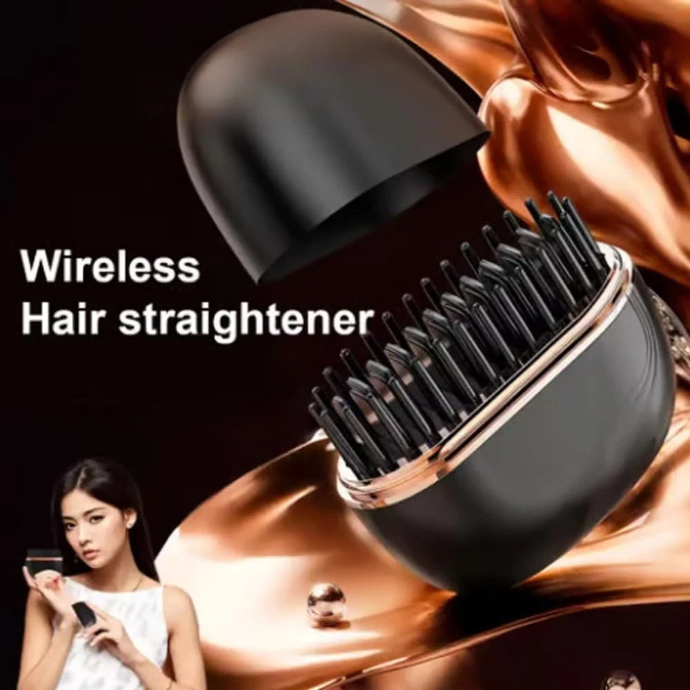 2-in-1 Cordless Mini Hair Straightener Brush | Portable Straightening & Styling Tool with 3 Temperature Settings