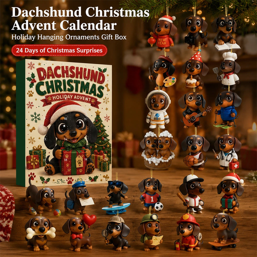 24-Day Dachshund Advent Calendar – 2D Acrylic Christmas Countdown Ornament