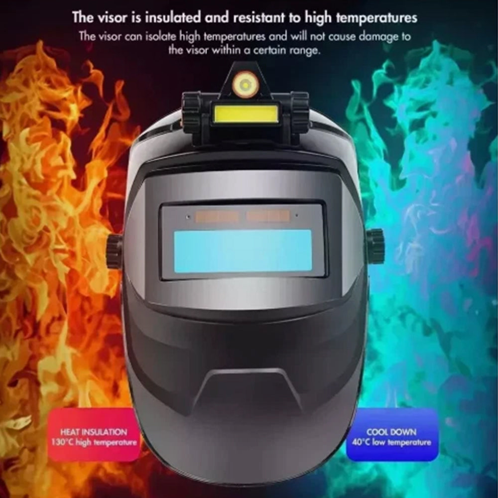 Auto-Darkening Welding Helmet with LED Headlight | Solar-Powered Mask for ARC/TIG/MIG & Grinding