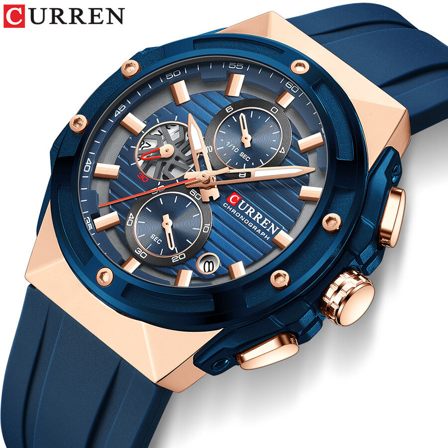 Men's Military Sport Watch – Multifunction Chronograph Calendar Silicone Strap