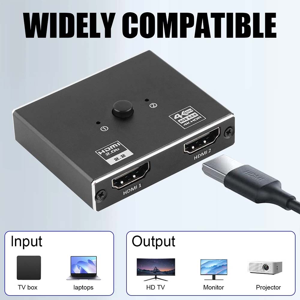 4K 60Hz HDMI 2.1 Splitter Switch - 1 in 2 Out or 2 Input 1 Output for HDTV PC