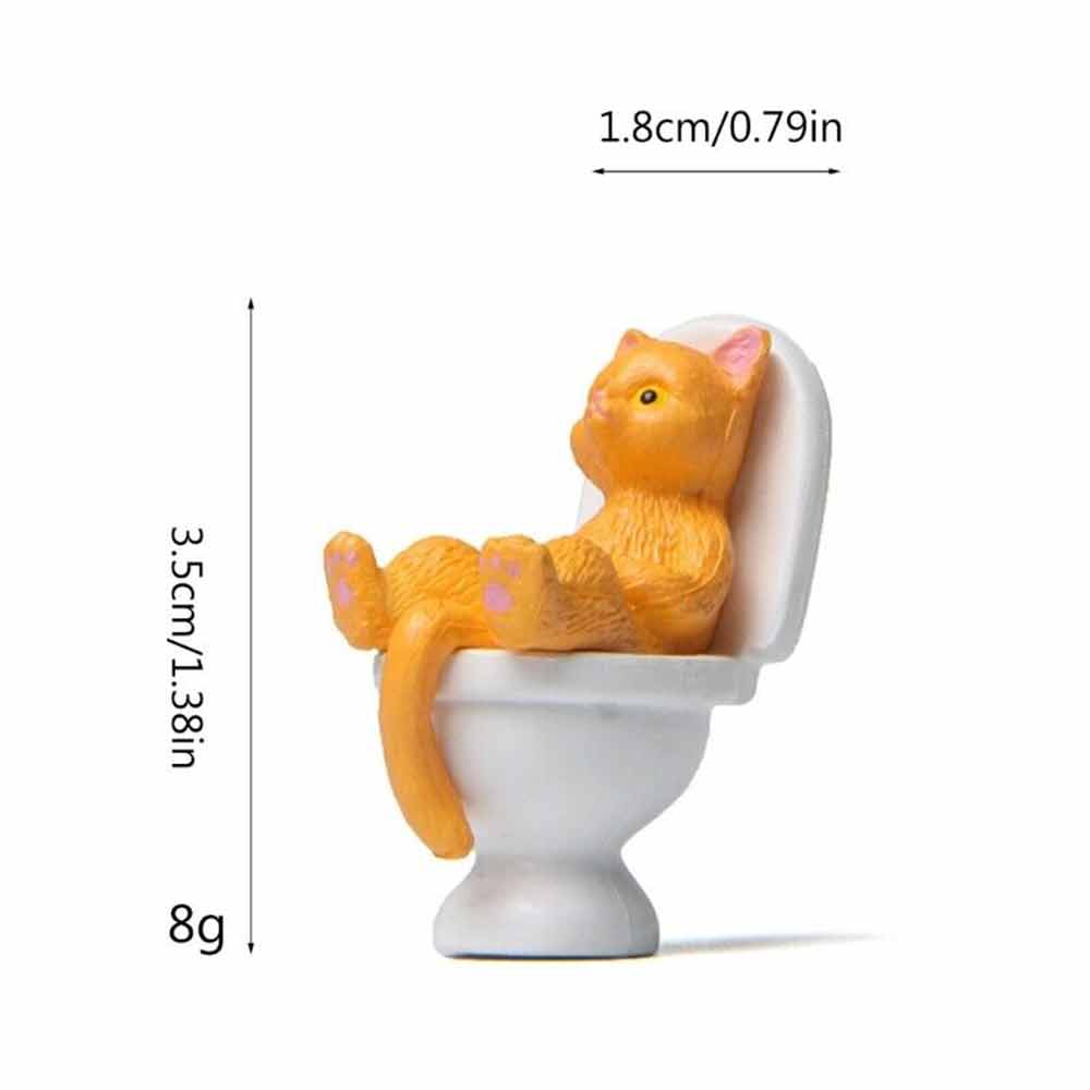Cat On Toilet Statue Landscape Figurine Home Decorations Miniatures Ornament