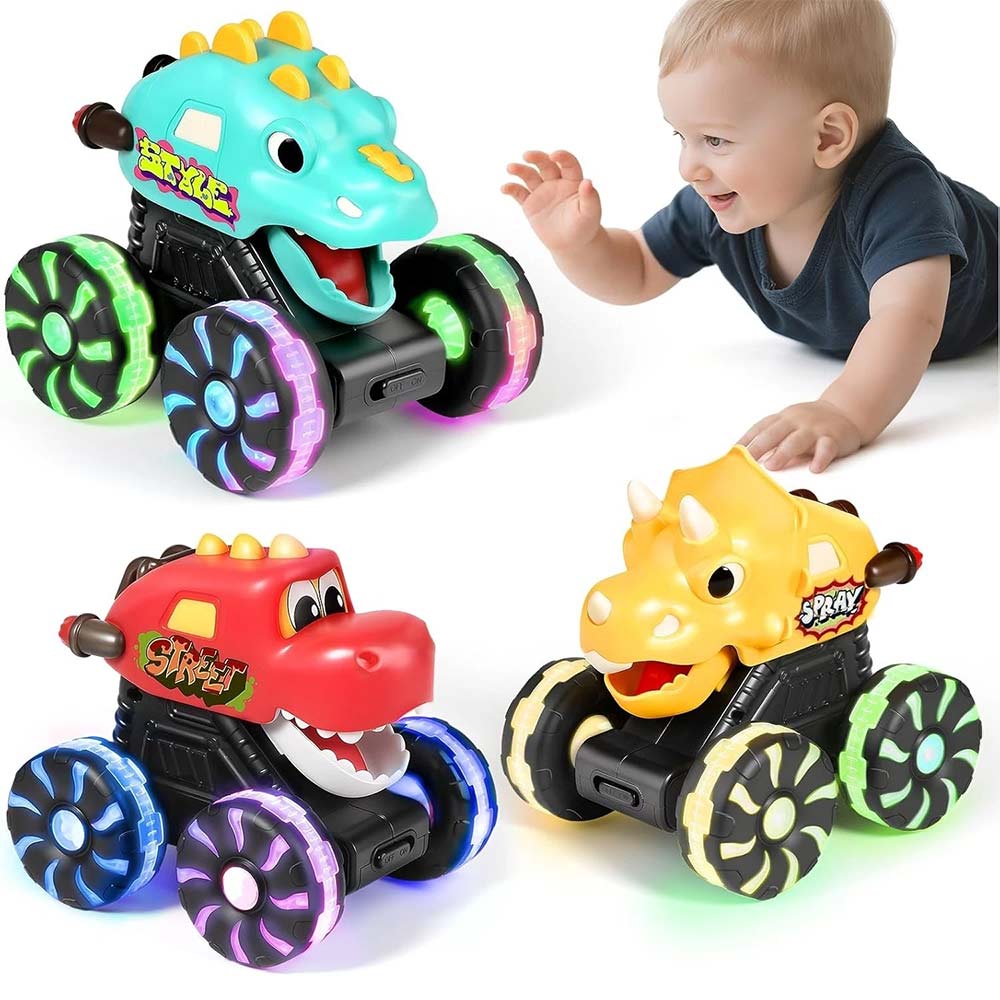 3-Pack Dinosaur Toys Light Up Monster Truck Press and Go Car Toy Set Fun Gift for Boys Girls