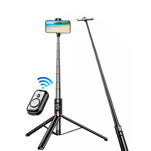 72" Selfie Stick Tripod with Bluetooth Remote – 360° Rotatable, All-in-One Phone Holder with Cold Shoe Mount