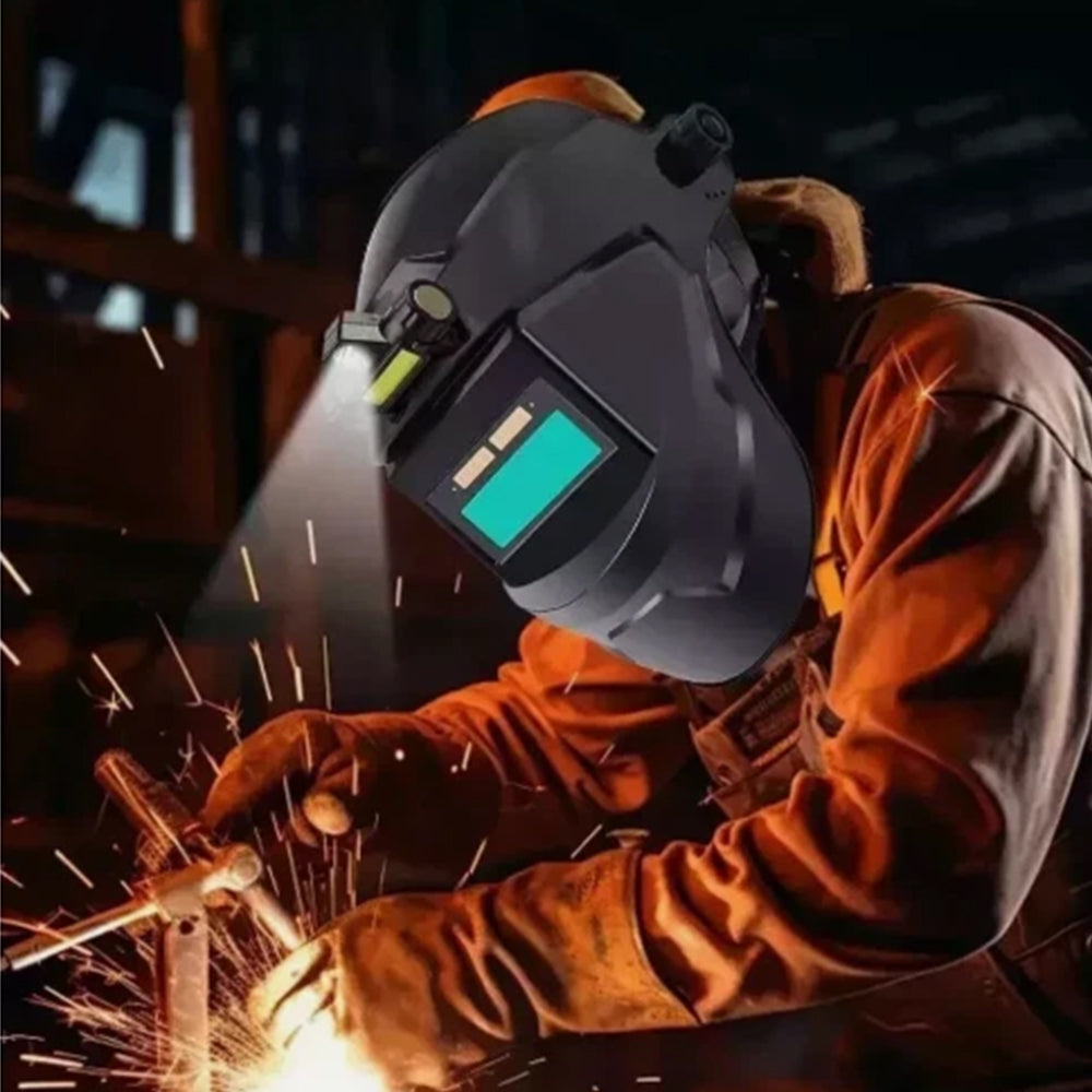 Auto-Darkening Welding Helmet with LED Headlight | Solar-Powered Mask for ARC/TIG/MIG & Grinding