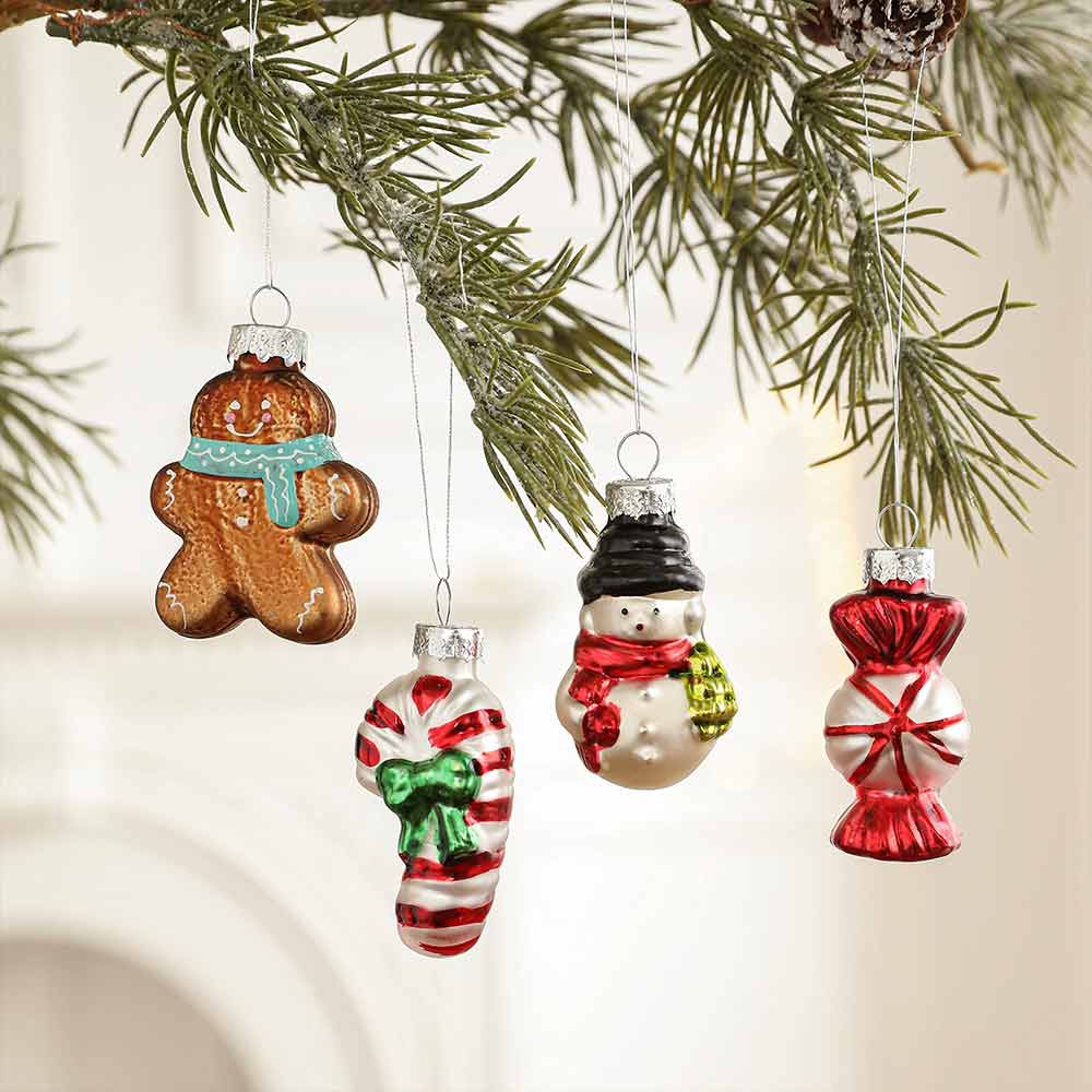 Mini Glass Christmas Ornaments – Novelty Hanging Baubles Set for Tree Decor