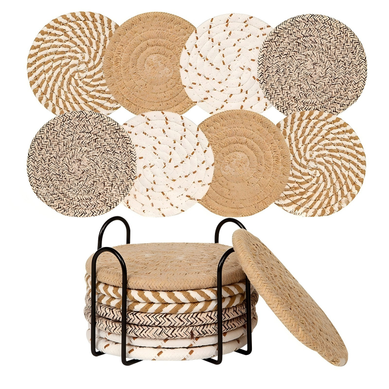 8-Piece Cup Coaster Set – Non-Woven Heat Resistant Mat with Non-Slip Iron Frame