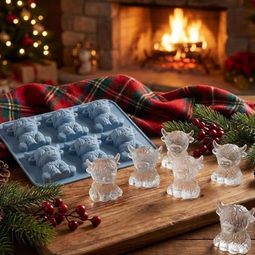 Mini Highland Cow Ice Cube Mold - Cute 3D Silicone Tray for Whiskey, Chocolate, Soap