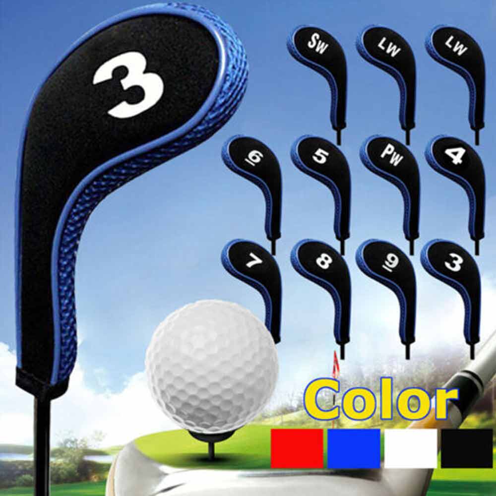 12pcs Neoprene Golf Club Iron Head Cover  Zipper Long Neck 3-9 A SW PW LW
