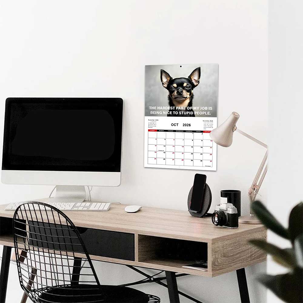 2026 Desk Dogs Calendar - Funny Dog Hanging Wall Calendar with Monthly View