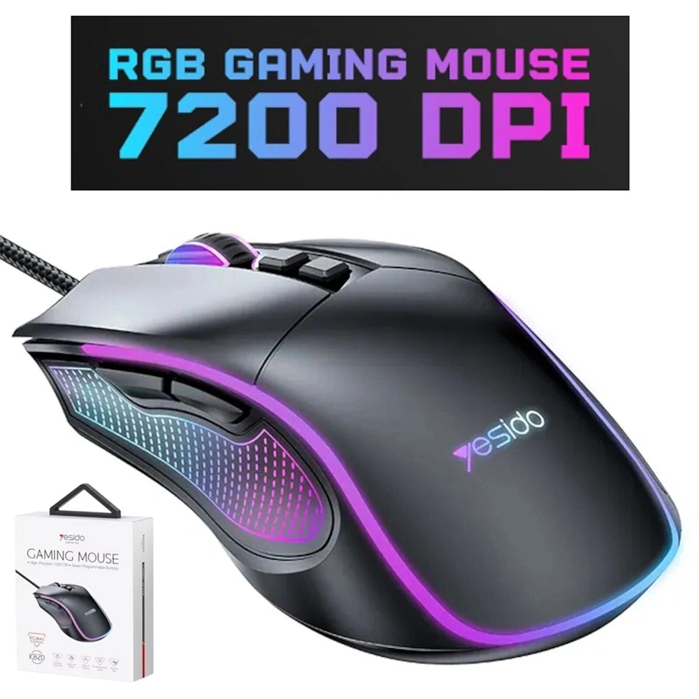RGB Gaming Mouse Wired 7200 DPI - 6 Programmable Buttons Optical Sensor PC Laptop