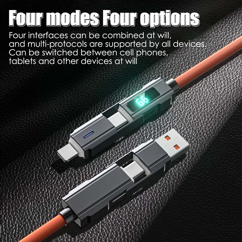 4-in-1 Digital Display USB-C PD Fast Charging Cable 100W for iPhone Android