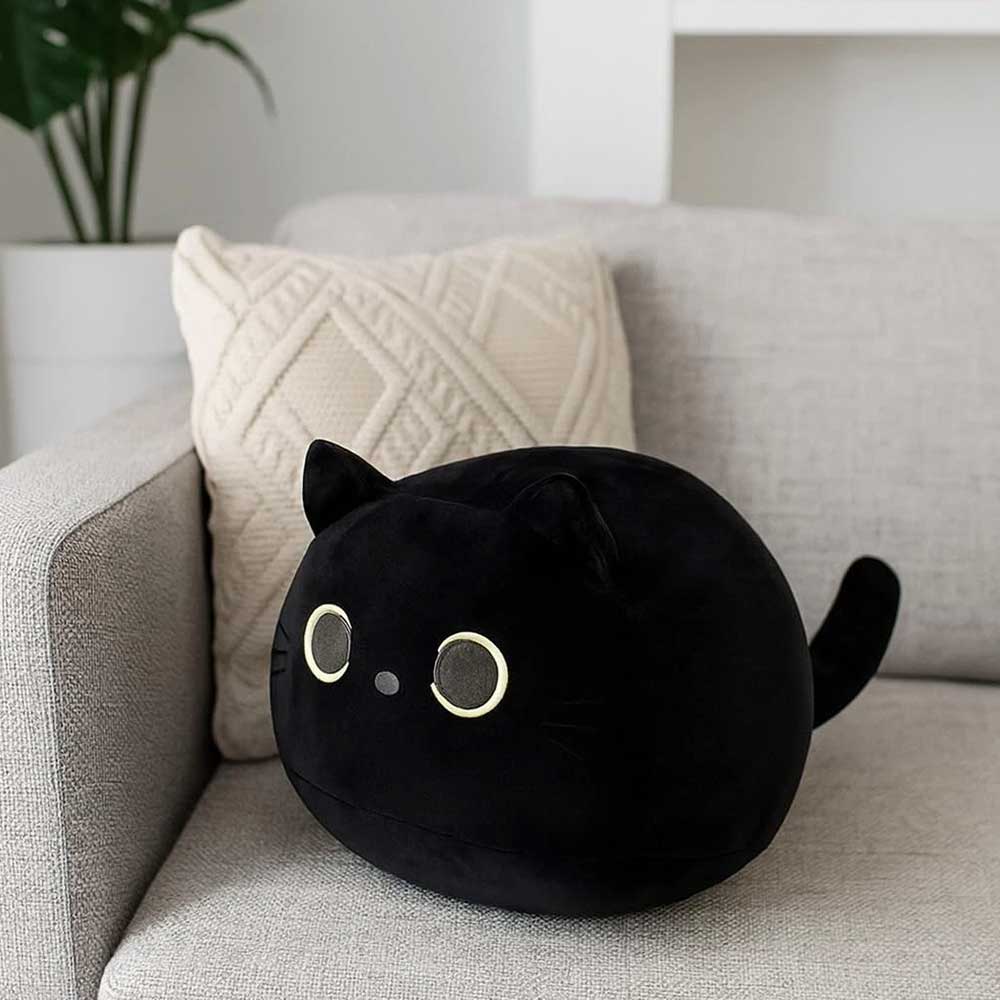 Black Cat Plush 25cm - Cute Soft Stuffed Kitten Toy, Kawaii Plushie Gift