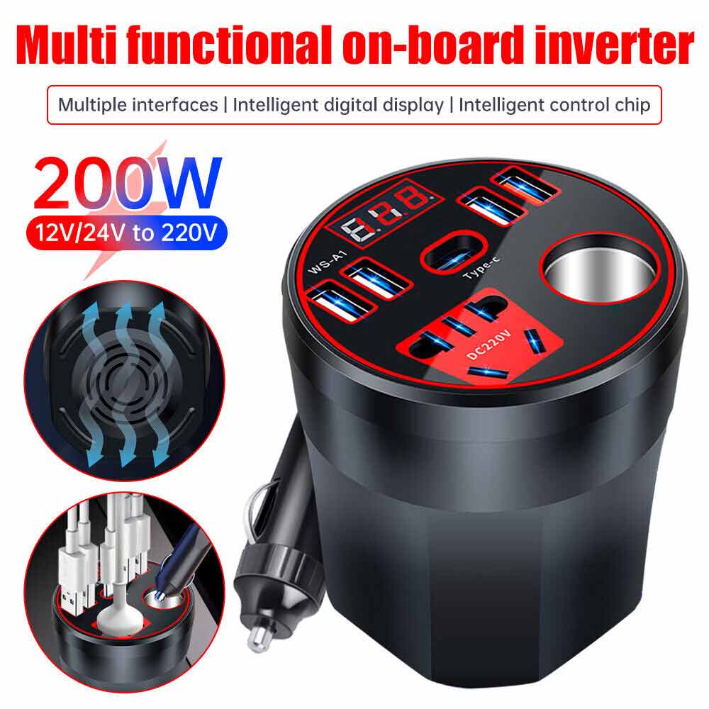 200W Car Power Inverter DC 12V/24V to AC 220V Converter Adapter Charger Outlets