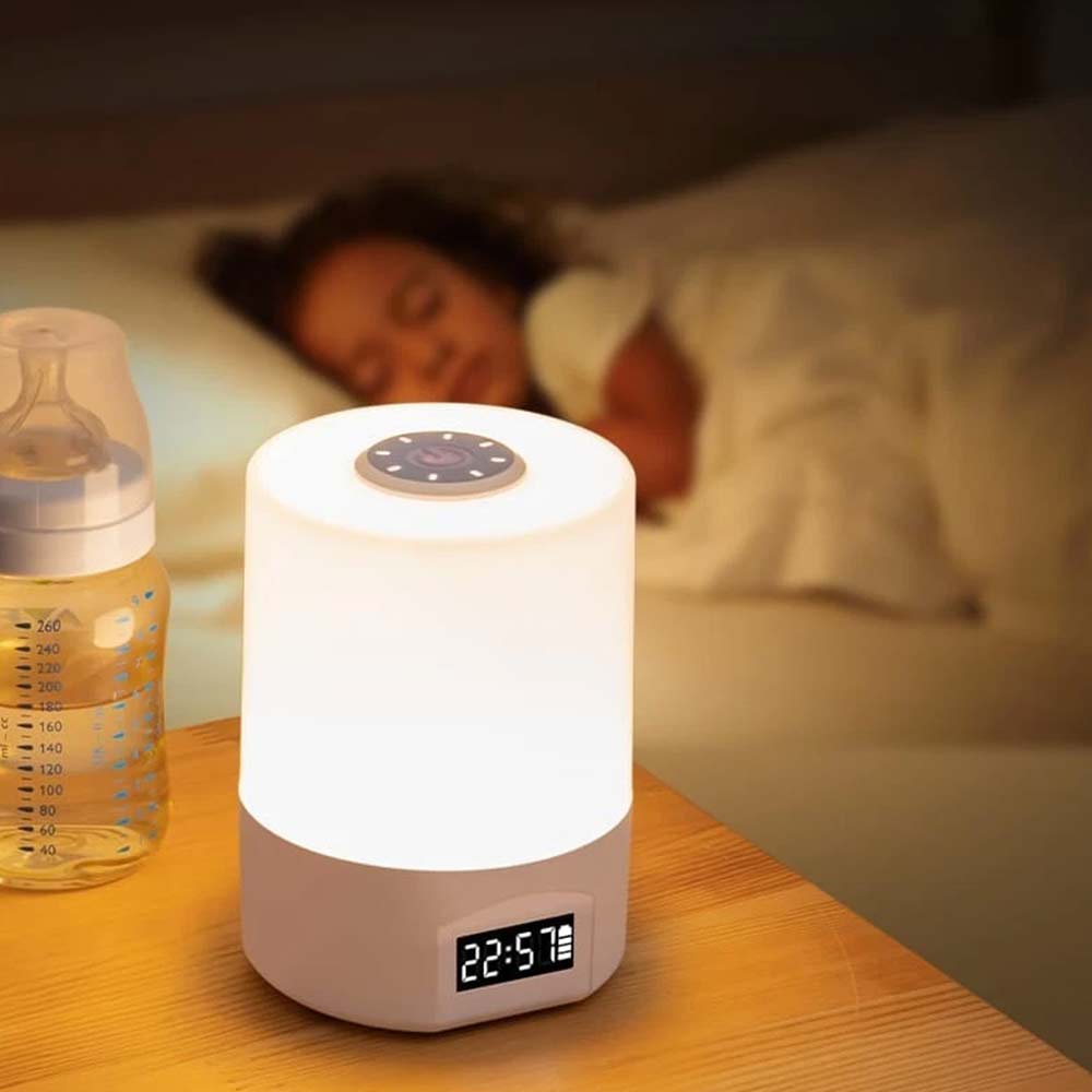 Touch Control LED Night Light with Digital Clock - Bedside Bedroom Lamp, Adjustable