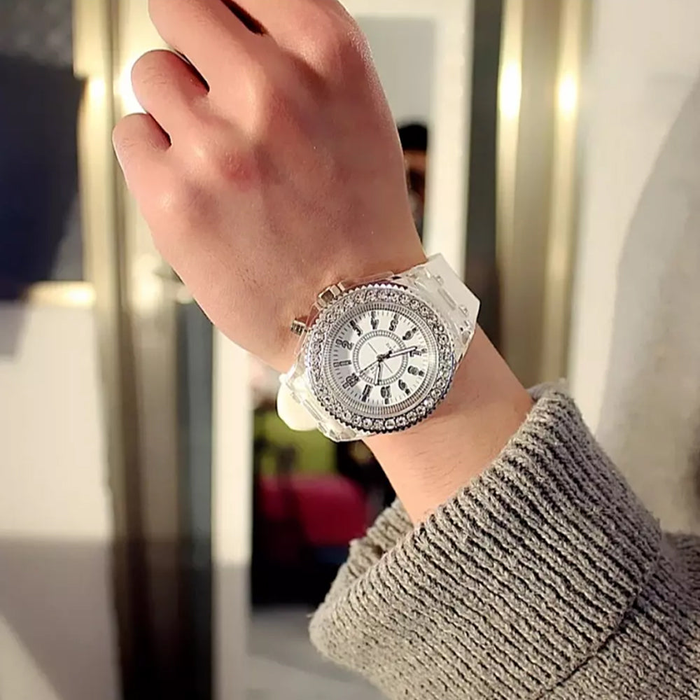 Men's Watch Teenage Women's Watch Crystal Quartz Bracelet with LED Illumination