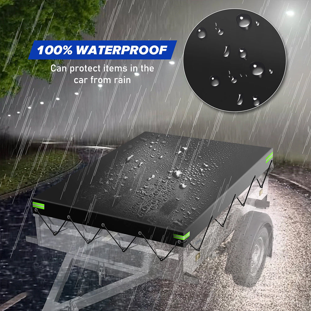 Black Trailer Cover with Bungee Cord 214*122*13cm - Heavy Duty Waterproof Tie Down 420D