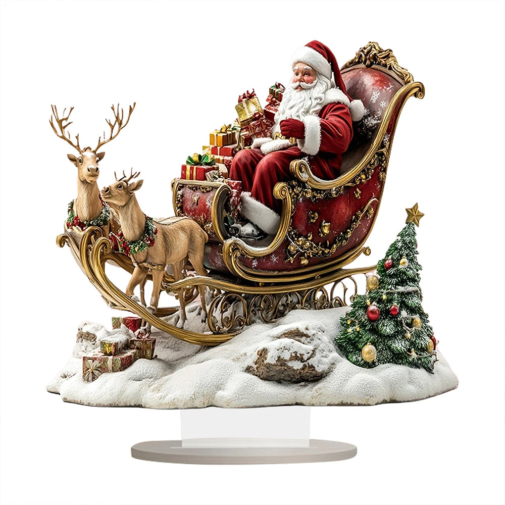 2D Santa Claus & Reindeer Sleigh Acrylic Tabletop Decor - 25x25cm Festive Stand Ornament