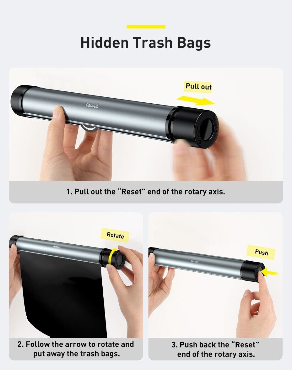 Baseus Car Trash Can Litter Bag Garbage Seat Waste Lid Bin Organizer Accessories