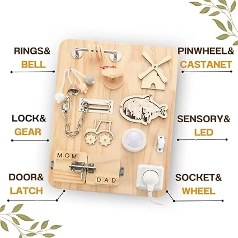 Montessori Busy Board - Educational Fidget Sensory Activity Board for Early Development