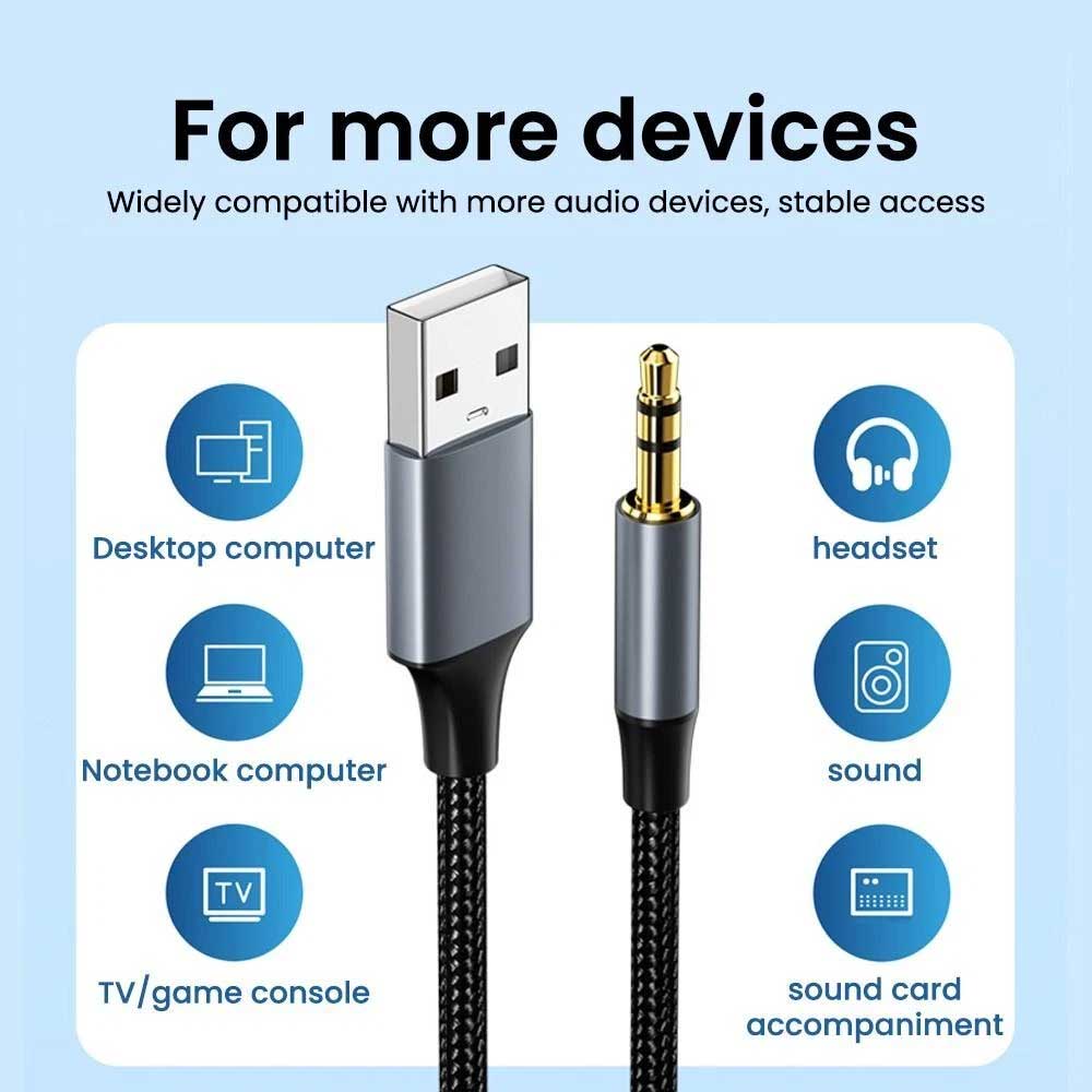 USB A to 3.5 Jack Adapter Wire USB to 3.5mm Aux Line Male to Male Audio Cable