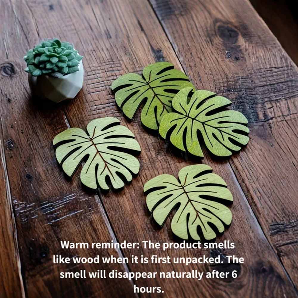 10-Piece Wooden Cup Coaster Set – Bamboo Leaf Style, Heat Resistant & Non-Slip Mat