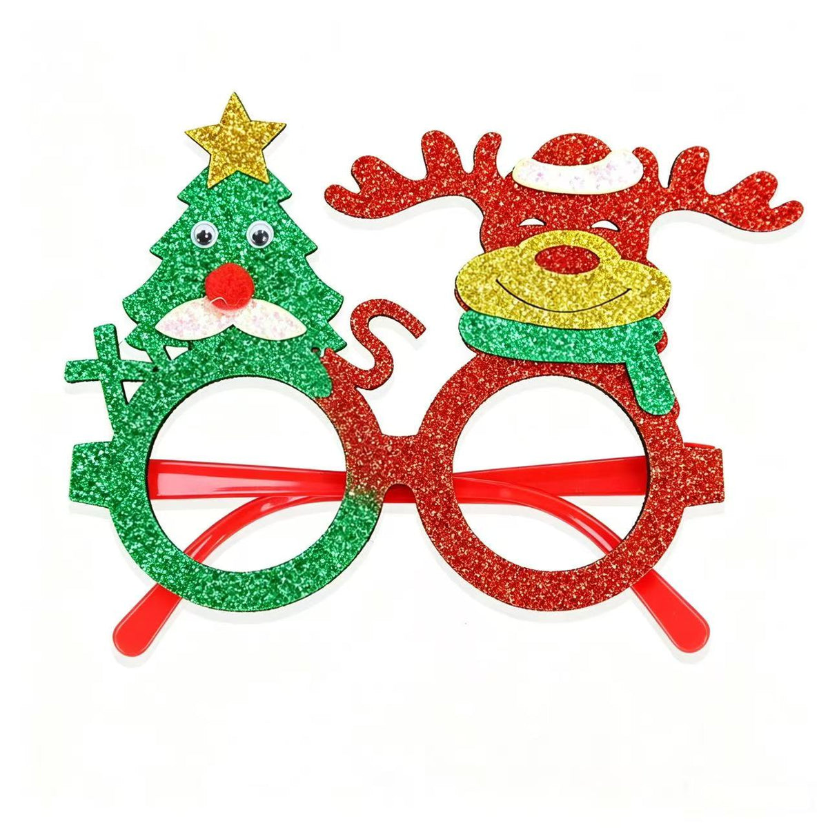 Festive Christmas Glasses – Glitter Reindeer & Tree Party Frame Decoration