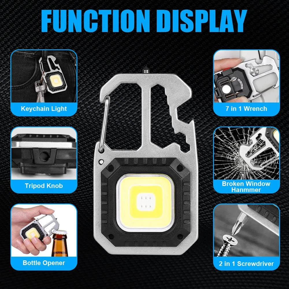 1x USB Rechargeable LED COB Work Light - Mini Keychain Torch with Magnet & 7 Modes