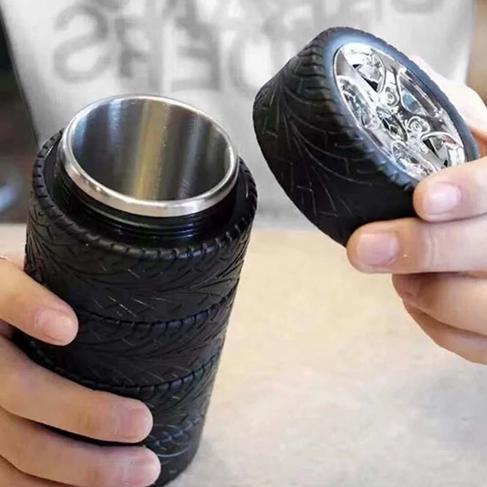 Tire Design Coffee Mug - Stainless Steel Thermal Cup, 11 oz / 300ml