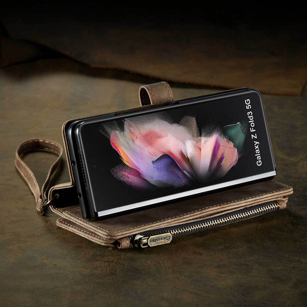 For Samsung Galaxy Z Fold3 / Z Fold4 Case Flip Leather Zipper Wallet Stand Cover