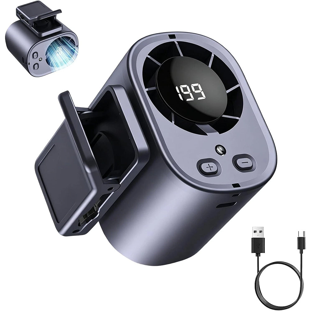 Car Clip Fan – 360° Rotation USB Air Conditioner Fan with LED Display, 2000mAh
