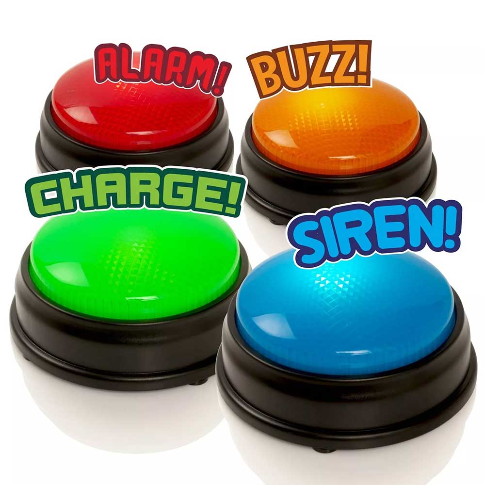 Learning Minds Quiz Buzzer Set - 4 Pack Game Show Buzzers with Lights & Sounds for Classroom, Family Trivia Games