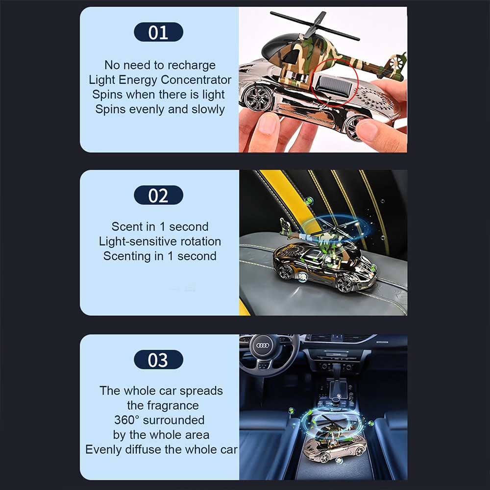 Solar-Powered Car Perfume Diffuser - Rotating Helicopter Air Freshener