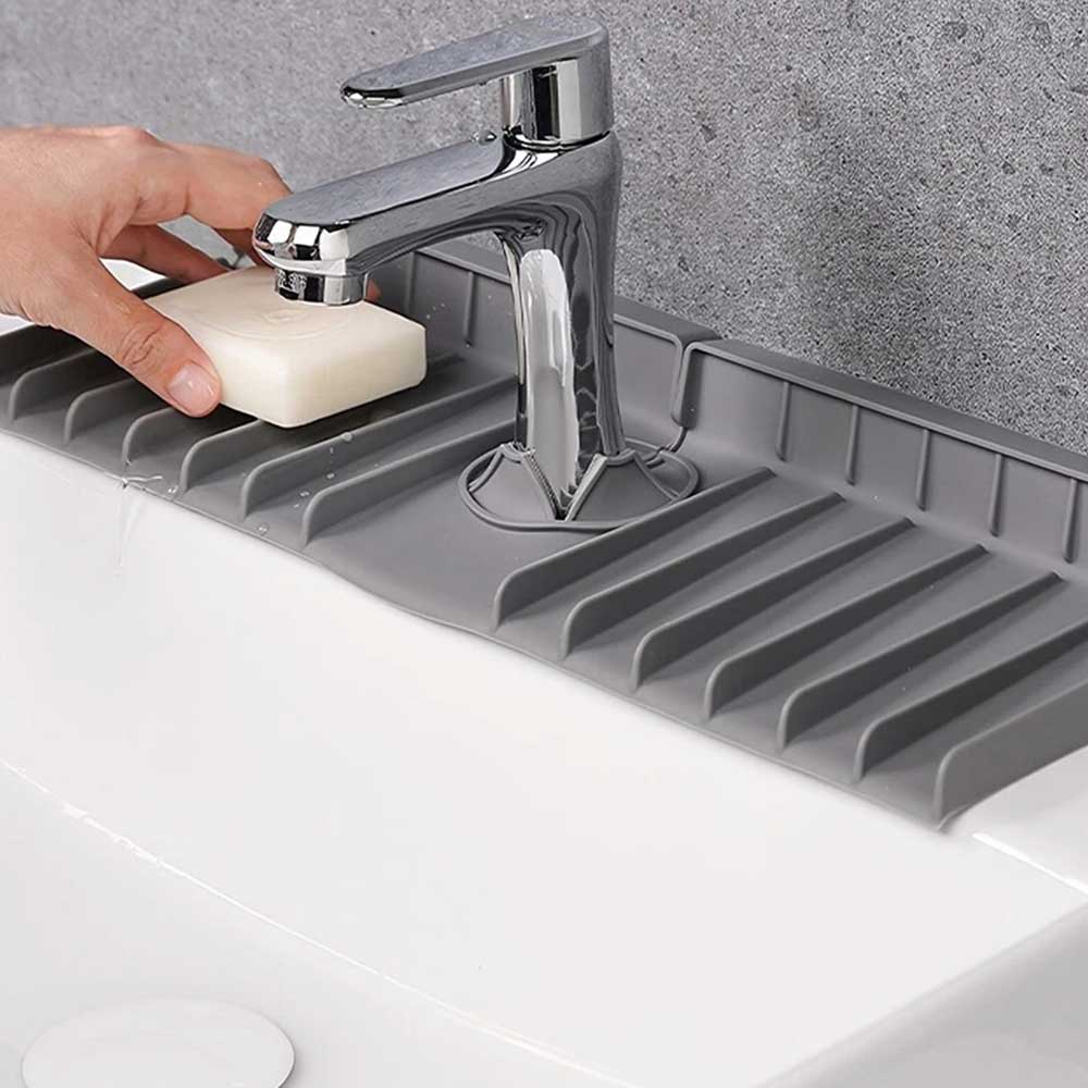 Silicone Faucet Mat - Universal Kitchen & Bathroom Sink Splash Guard with Drainage Design