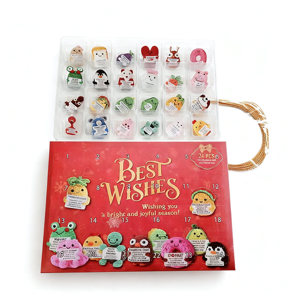 2025 Positive Crochet Advent Calendar 24 Days of 2D Crochet Animal Ornaments Inspirational Christmas Countdown Gift