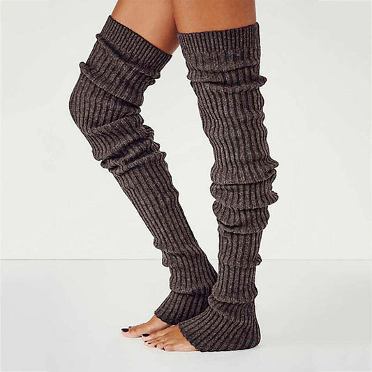 Lady Winter Long Warm Leg Warmers Knitted Crochet Thigh High Long Bubble Socks