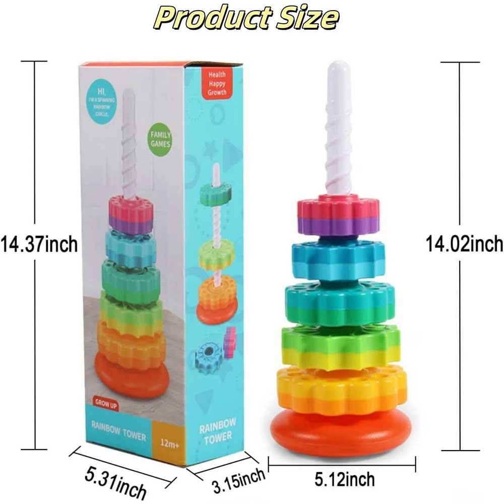 Rainbow Spinning Stacking Toy - Rotating Gear Tower for 12M+