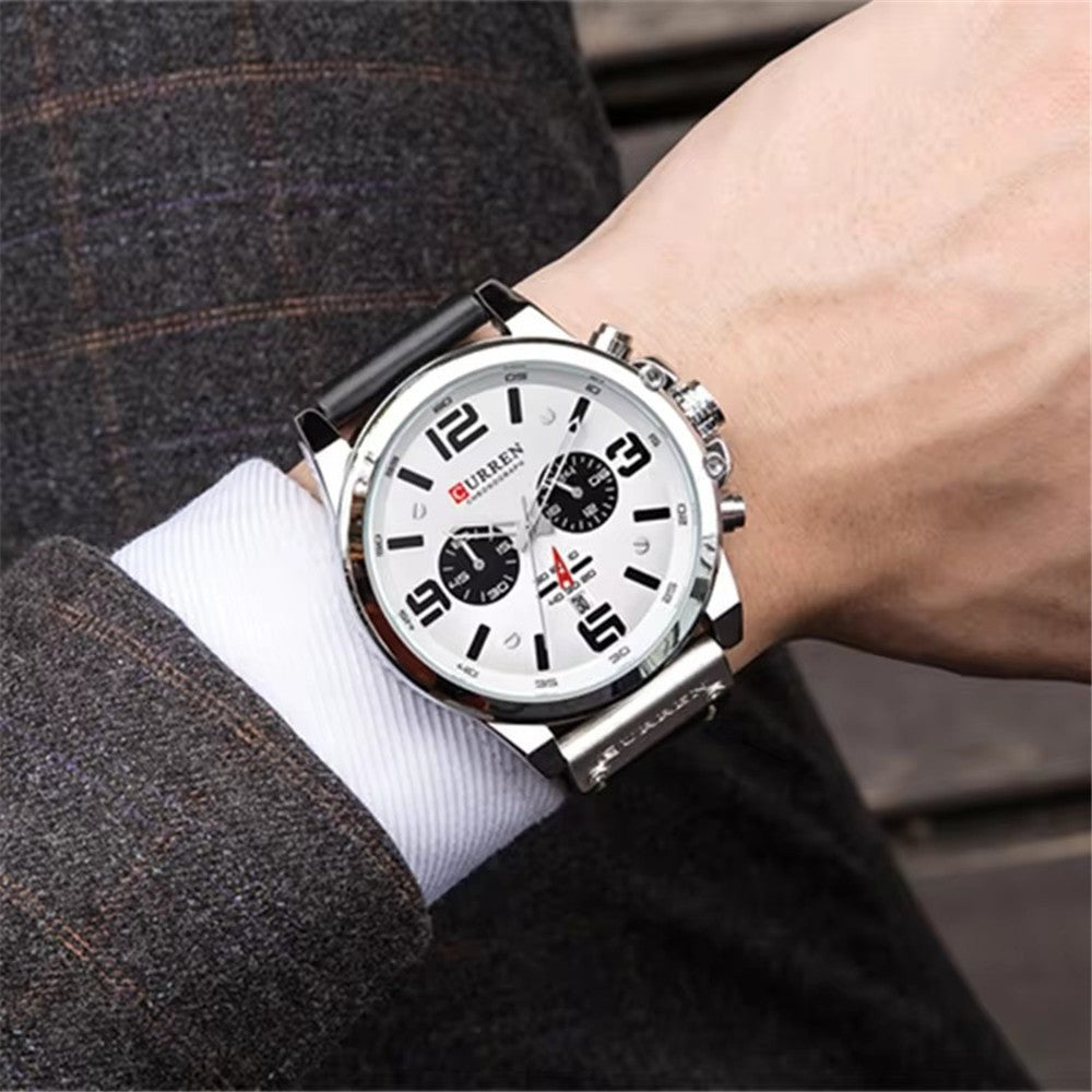 Men's Business Quartz Watch – Leather Chronograph Calendar 47mm Multifunction