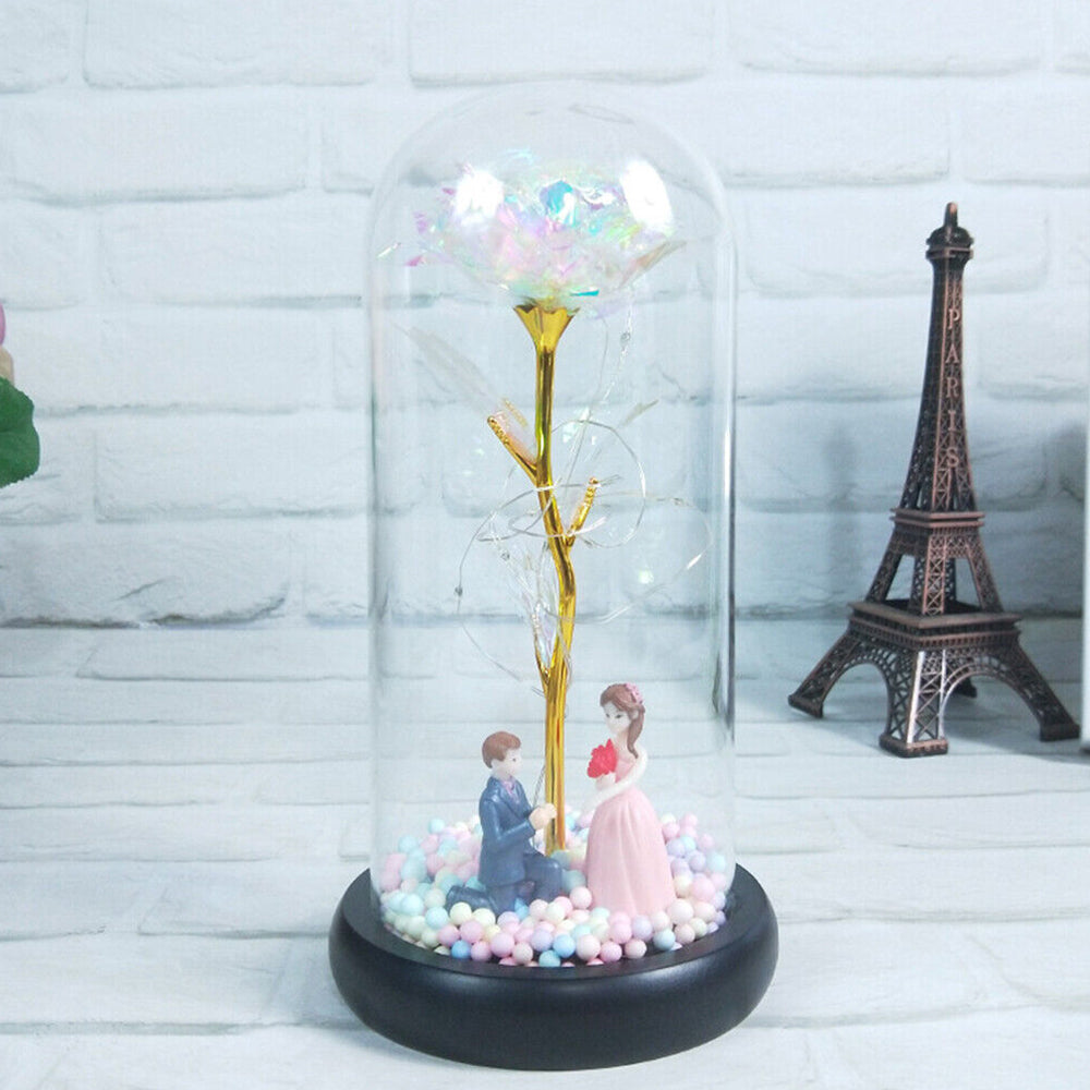Rose in Glass Forever Wedding Gift Night Light Flower Dome Eternal Valentine