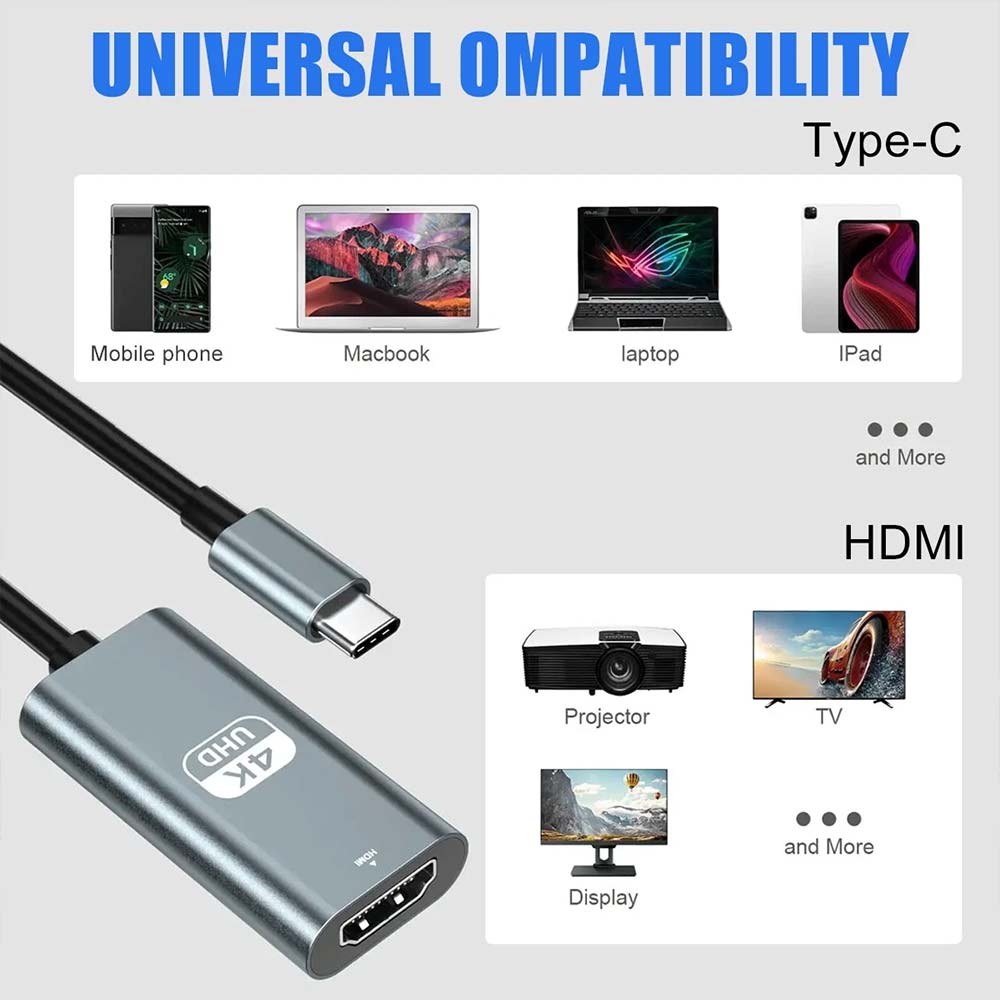 USB 3.1 Type C to HDMI Adapter Cable - 4K 60Hz for Laptop, Tablet, TV