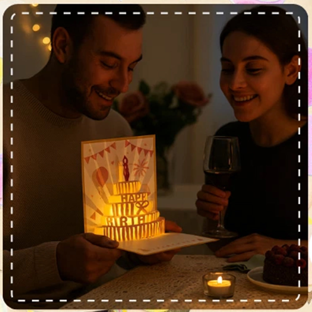 Auto Musical 3D Pop-Up Birthday Card – LED Light Up Cake with Voice Recorder & Fireworks
