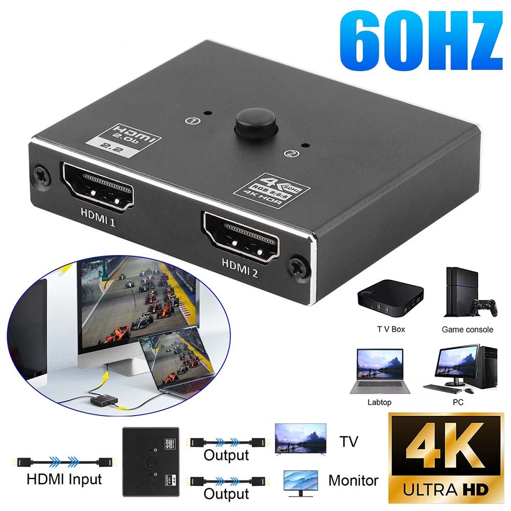 4K 60Hz HDMI 2.1 Splitter Switch - 1 in 2 Out or 2 Input 1 Output for HDTV PC