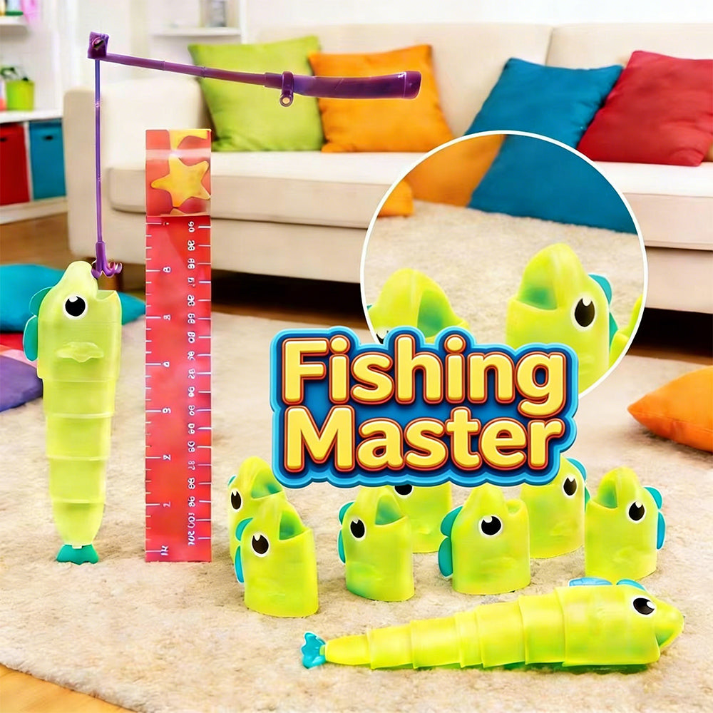 Family Fishing Challenge Kit – Measure & Compete, Colorful Retractable Fish Toy Set (8 Fish + 2 Rods)