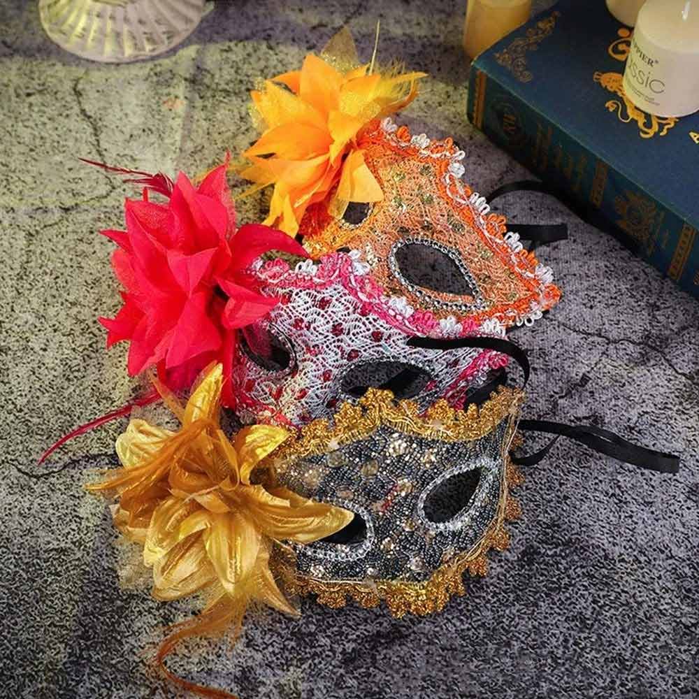2X Random LED Masquerade Mask – Lace Venetian Light Up Mask with Side Flower for Women