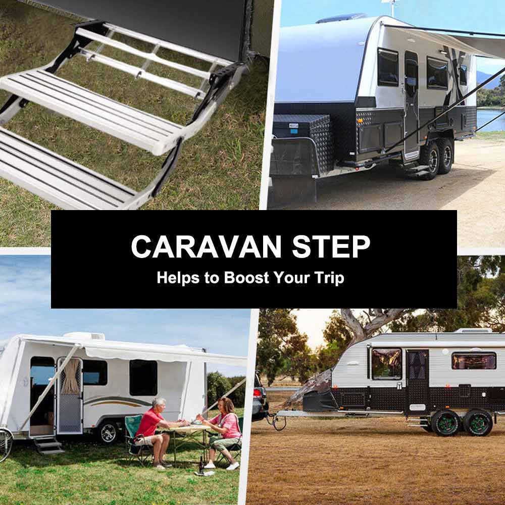 Silver Double 12V Electric RV Step -  Aluminum Pull Out Drop-Down Caravan Step