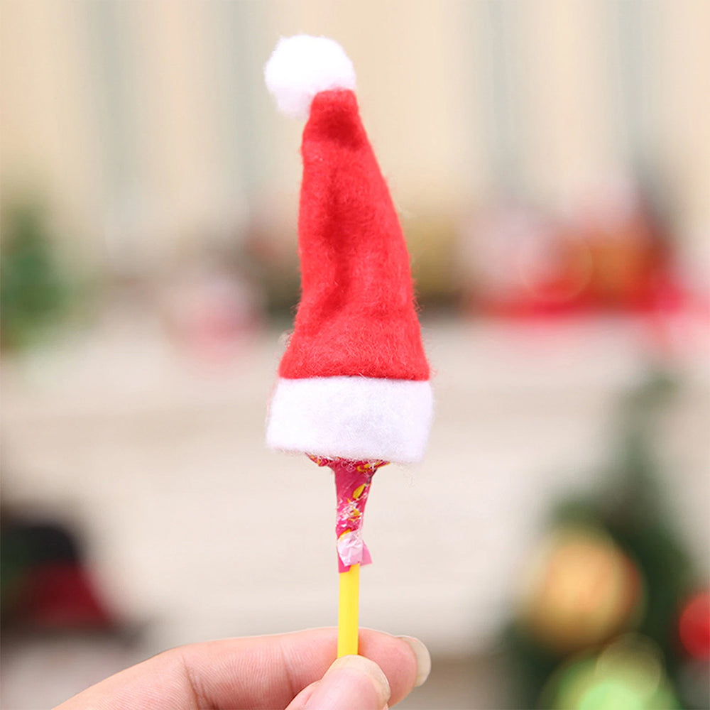 20PCS Christmas Mini Santa Hats - Lollipop & Candy Cane Covers Xmas Party Decor