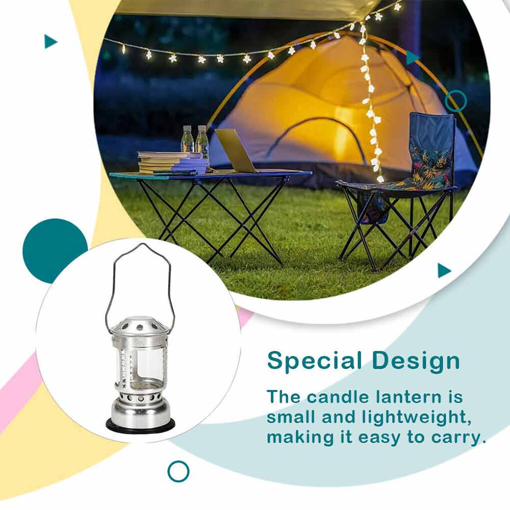 Camping Light Lantern Tent Metal Handheld Tea Candle Lamp Outdoor Hiking Lights